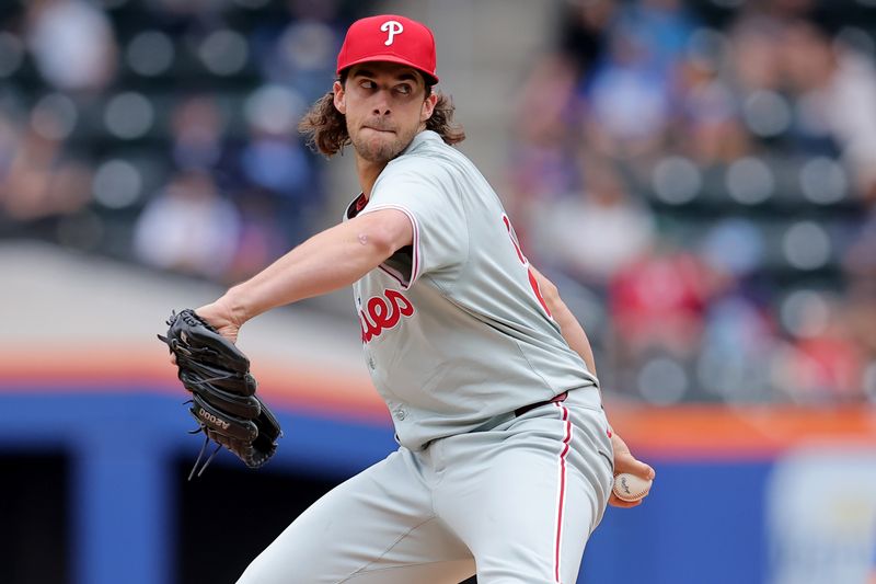 May 14, 2024; New York City, New York, USA; Philadelphia Phillies starting pitcher Aaron Nola (27) pitches against the New York Mets during the second inning at Citi Field. Mandatory Credit: Brad Penner-USA TODAY Sports