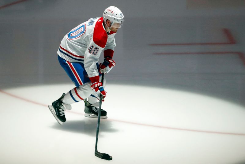 Feb 22, 2024; Pittsburgh, Pennsylvania, USA;  Montreal Canadiens Montreal Canadiens right wing Joel Armia (40)  takes the ice to warm up before the game against the Pittsburgh Penguins at PPG Paints Arena. Mandatory Credit: Charles LeClaire-USA TODAY Sports