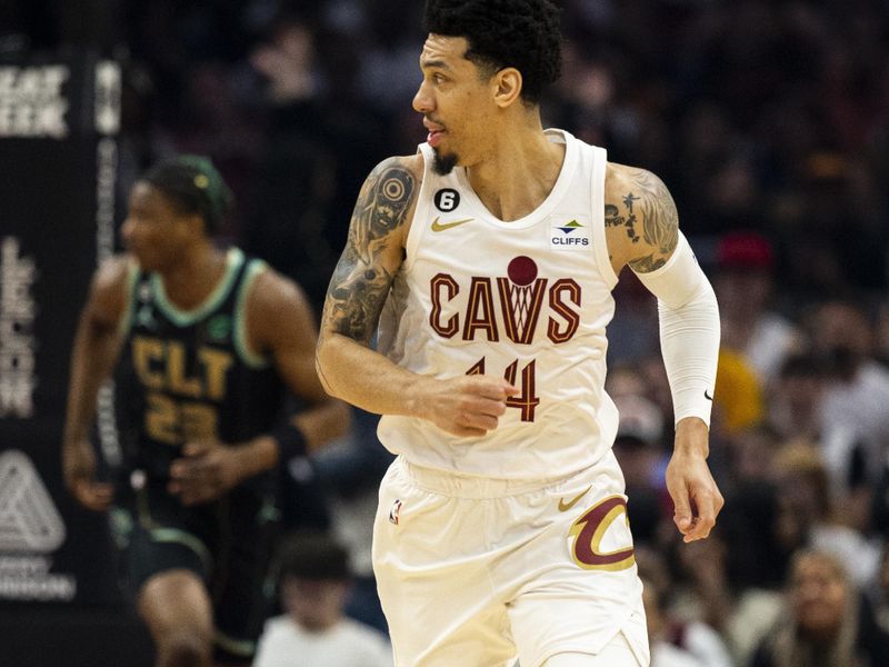 CLEVELAND, OH - APRIL 09: Danny Green #14 of the Cleveland Cavaliers runs down the court during the game against the Charlotte Hornets at Rocket Mortgage Fieldhouse on April 9, 2023 in Cleveland, Ohio. The Hornets beat the Cavaliers 106-95. NOTE TO USER: User expressly acknowledges and agrees that, by downloading and/or using this Photograph, user is consenting to the terms and conditions of the Getty Images License Agreement. (Photo by Lauren Leigh Bacho/Getty Images)