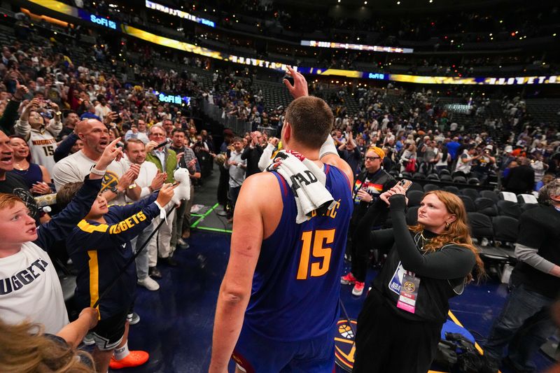 DENVER, CO - MAY 9: Nikola Jokic #15 of the Denver Nuggets exits the court area after Round Two, Game Three of the 2025 NBA Playoffs against the Oklahoma City Thunder on May 9, 2025 at Ball Arena in Denver, Colorado. NOTE TO USER: User expressly acknowledges and agrees that, by downloading and/or using this Photograph, user is consenting to the terms and conditions of the Getty Images License Agreement. Mandatory Copyright Notice: Copyright 2025 NBAE (Photo by Bart Young/NBAE via Getty Images)
