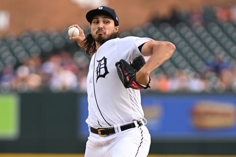 Aug 21, 2023; Detroit, Michigan, USA; Detroit Tigers starting pitcher Alex Faedo (49) throws a pitch against the Chicago Cubs in the first inning at Comerica Park. Mandatory Credit: Lon Horwedel-USA TODAY Sports