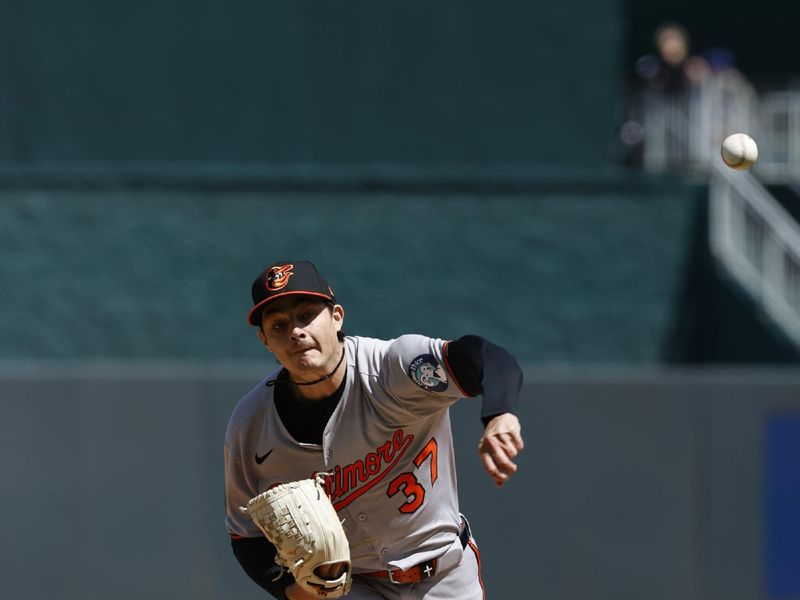 Apr 6, 2025; Kansas City, Missouri, USA;  Baltimore Orioles pitcher Cade Povich (37) starts against the Kansas City Royals at Kauffman Stadium. Mandatory Credit: Gary Rohman-Imagn Images