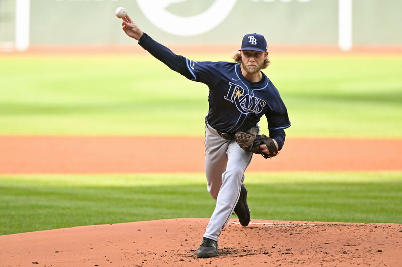 Sep 28, 2024; Boston, Massachusetts, USA; Tampa Bay Rays starting pitcher Shane Baz (11) pitches against the Boston Red Sox during the first inning at Fenway Park. Mandatory Credit: Brian Fluharty-Imagn Images