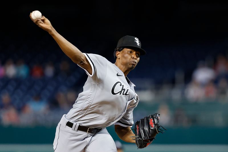 Sep 19, 2023; Washington, District of Columbia, USA; Chicago White Sox starting pitcher Jose Urena (54) pitches against the Washington Nationals during the first inning at Nationals Park. Mandatory Credit: Geoff Burke-USA TODAY Sports