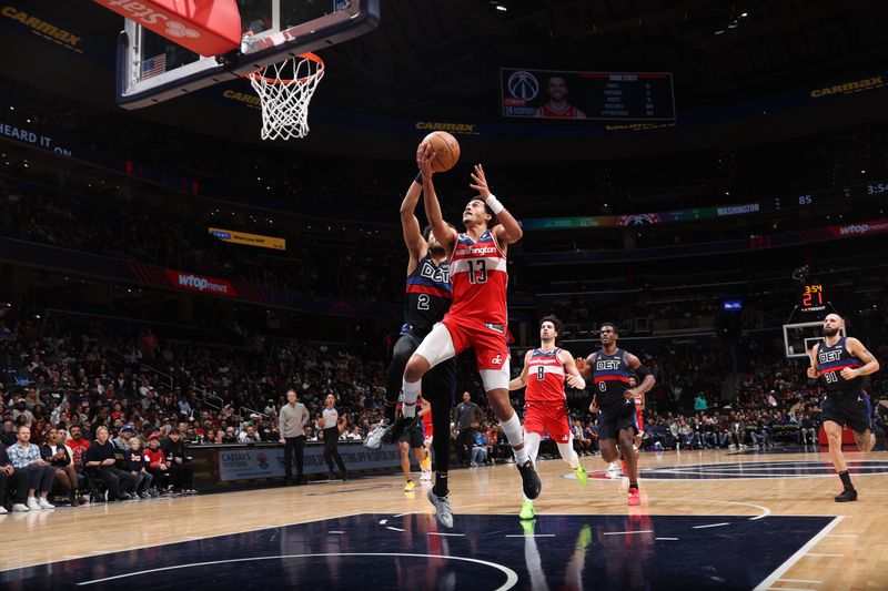 WASHINGTON, DC -? MARCH 29:  Jordan Poole #13 of the Washington Wizards goes to the basket during the game on March 29, 2024 at Capital One Arena in Washington, DC. NOTE TO USER: User expressly acknowledges and agrees that, by downloading and or using this Photograph, user is consenting to the terms and conditions of the Getty Images License Agreement. Mandatory Copyright Notice: Copyright 2024 NBAE (Photo by Stephen Gosling/NBAE via Getty Images)