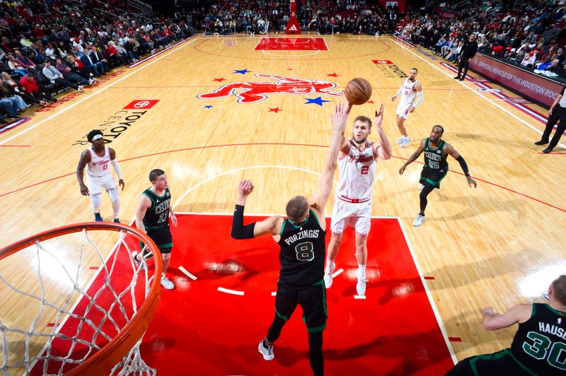 HOUSTON, TX - JANUARY 21: Jock Landale #2 of the Houston Rockets shoots the ball during the game against the Boston Celtics on January 21, 2024 at the Toyota Center in Houston, Texas. NOTE TO USER: User expressly acknowledges and agrees that, by downloading and or using this photograph, User is consenting to the terms and conditions of the Getty Images License Agreement. Mandatory Copyright Notice: Copyright 2024 NBAE (Photo by Logan Riely/NBAE via Getty Images)