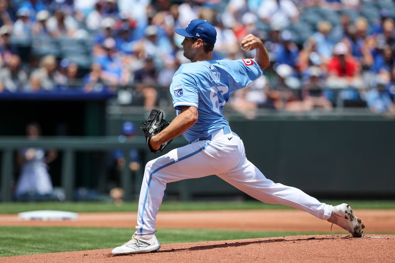 Jun 30, 2024; Kansas City, Missouri, USA; Kansas City Royals pitcher Seth Lugo (67) pitches during the first inning against the Cleveland Guardians at Kauffman Stadium. Mandatory Credit: William Purnell-USA TODAY Sports