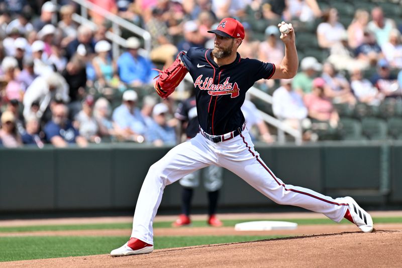 Mar 4, 2025; North Port, Florida, USA; Atlanta Braves starting pitcher Chris Sale (51) throws a pitch in the first inning against the Minnesota Twins during spring training at CoolToday Park. Mandatory Credit: Jonathan Dyer-Imagn Images