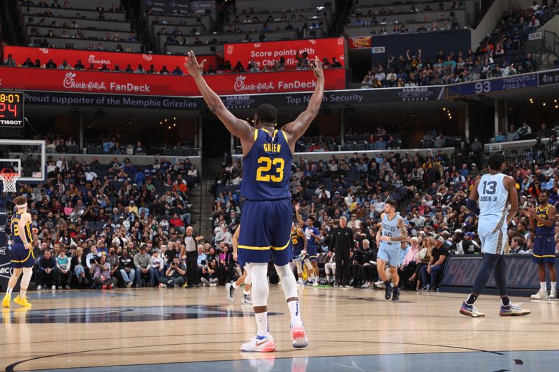 MEMPHIS, TN - FEBRUARY 2: Draymond Green #23 of the Golden State Warriors celebrates during the game against the Memphis Grizzlies on February 2, 2024 at FedExForum in Memphis, Tennessee. NOTE TO USER: User expressly acknowledges and agrees that, by downloading and or using this photograph, User is consenting to the terms and conditions of the Getty Images License Agreement. Mandatory Copyright Notice: Copyright 2024 NBAE (Photo by Joe Murphy/NBAE via Getty Images)