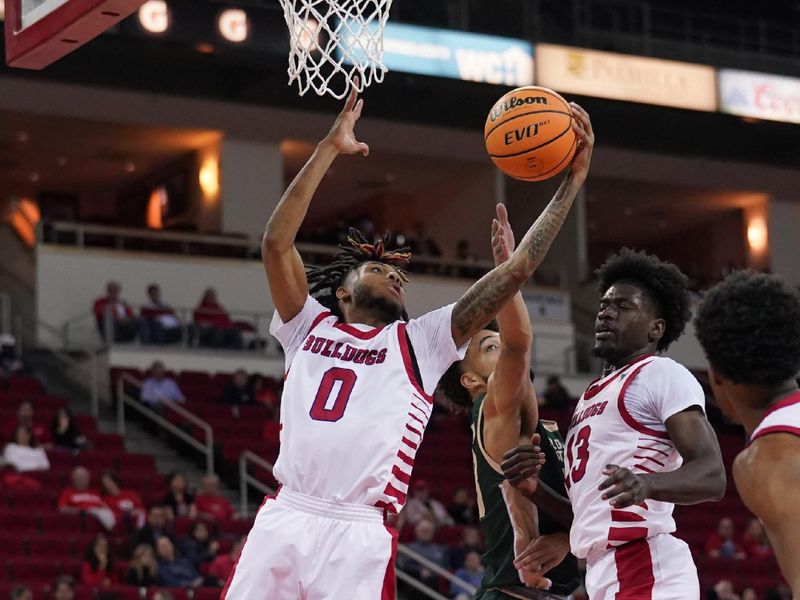 Feb 3, 2024; Fresno, California, USA; Fresno State Bulldogs Donavan Yap Jr. (0) holds onto a rebound against the Colorado State Rams in the first half at the Save Mart Center. Mandatory Credit: Cary Edmondson-USA TODAY Sports