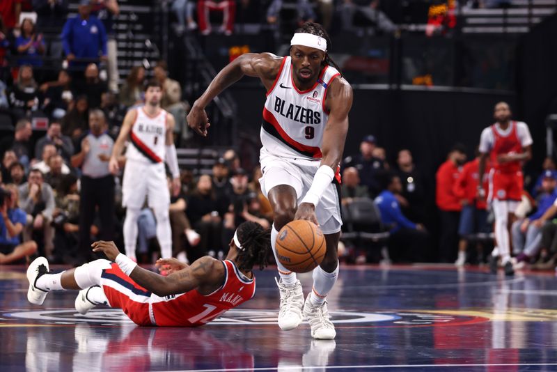 INGLEWOOD, CALIFORNIA - DECEMBER 03: Jerami Grant #9 of the Portland Trail Blazers steals the ball from Terance Mann #14 of the LA Clippers in the third quarter of an Emirates NBA Cup game at Intuit Dome on December 03, 2024 in Inglewood, California. NOTE TO USER: User expressly acknowledges and agrees that, by downloading and or using this photograph, User is consenting to the terms and conditions of the Getty Images License Agreement. (Photo by Katelyn Mulcahy/Getty Images)