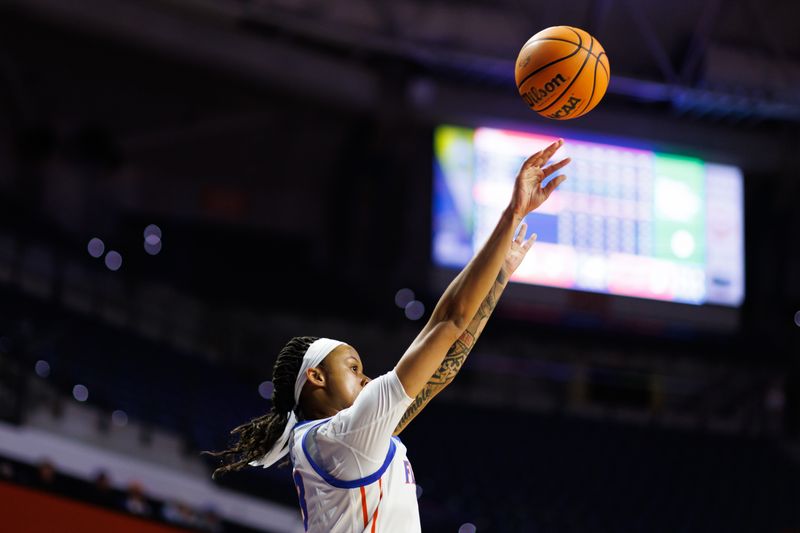 Jan 29, 2026; Gainesville, Florida, USA; Florida Gators forward Me'arah O'Neal (8) attempts a three point basket against the Texas Longhorns during the first half at Exactech Arena at the Stephen C. O'Connell Center. Mandatory Credit: Matt Pendleton-Imagn Images