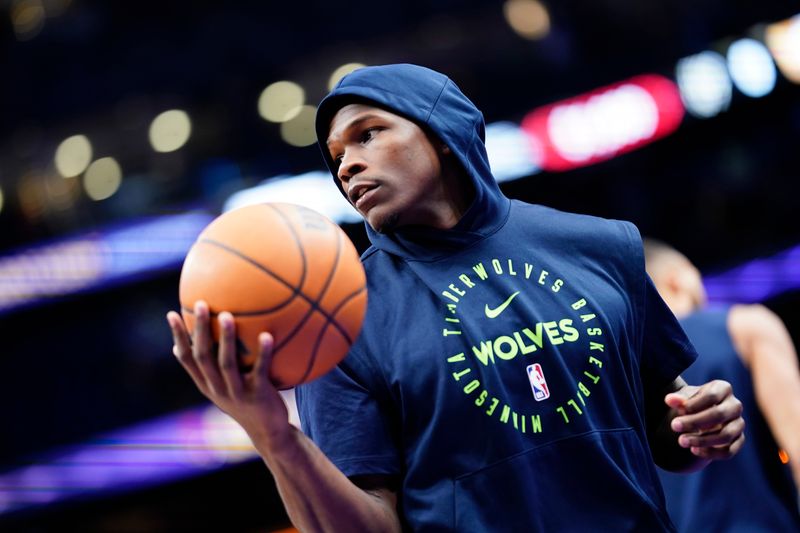 TORONTO, CANADA - NOVEMBER 21: Anthony Edwards #5 of the Minnesota Timberwolves warms up before the game against the Toronto Raptors on November 21, 2024 at the Scotiabank Arena in Toronto, Ontario, Canada.  NOTE TO USER: User expressly acknowledges and agrees that, by downloading and or using this Photograph, user is consenting to the terms and conditions of the Getty Images License Agreement.  Mandatory Copyright Notice: Copyright 2024 NBAE (Photo by Mark Blinch/NBAE via Getty Images)