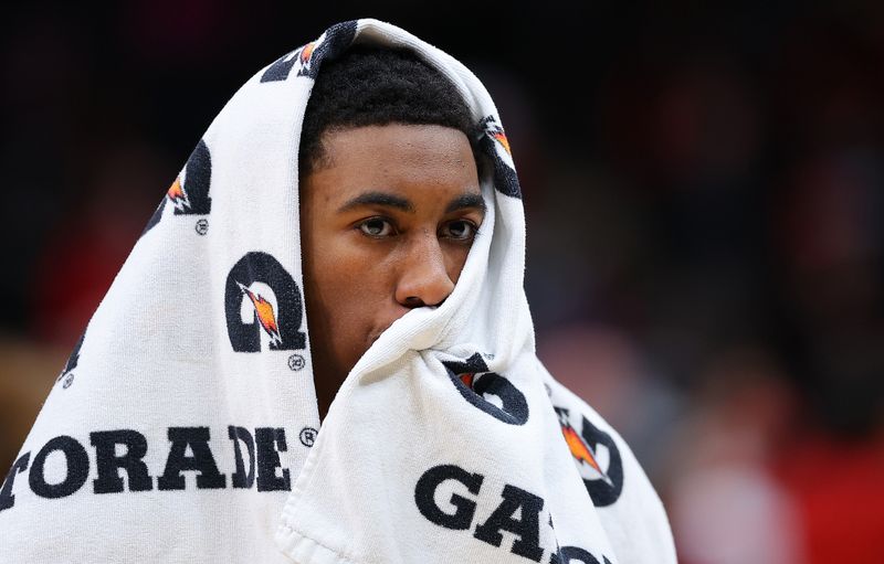 ATLANTA, GEORGIA - DECEMBER 18:  Jaden Ivey #23 of the Detroit Pistons reacts after their 130-124 loss to the Atlanta Hawks at State Farm Arena on December 18, 2023 in Atlanta, Georgia.  NOTE TO USER: User expressly acknowledges and agrees that, by downloading and/or using this photograph, user is consenting to the terms and conditions of the Getty Images License Agreement.  (Photo by Kevin C. Cox/Getty Images)