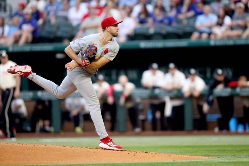 May 30, 2025; Arlington, Texas, USA; St. Louis Cardinals pitcher Matthew Liberatore (52) throws a pitch during the first inning against the Texas Rangers at Globe Life Field. Mandatory Credit: Tim Heitman-Imagn Images