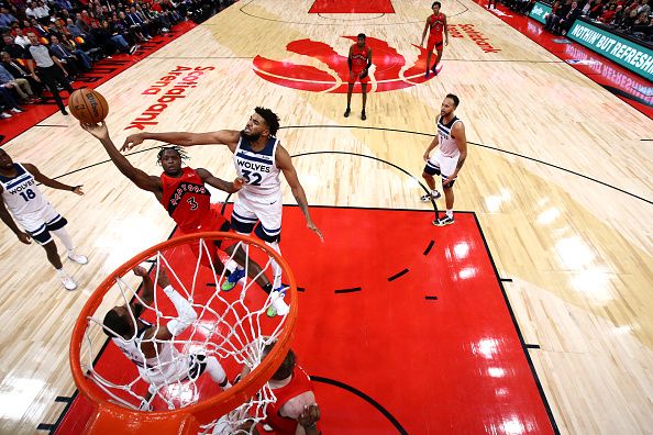 TORONTO, CANADA - OCTOBER 25: OG Anunoby #3 of the Toronto Raptors shoots the ball during the game against the Minnesota Timberwolves on October 25, 2023 at the Scotiabank Arena in Toronto, Ontario, Canada.  NOTE TO USER: User expressly acknowledges and agrees that, by downloading and or using this Photograph, user is consenting to the terms and conditions of the Getty Images License Agreement.  Mandatory Copyright Notice: Copyright 2023 NBAE (Photo by Vaughn Ridley/NBAE via Getty Images)