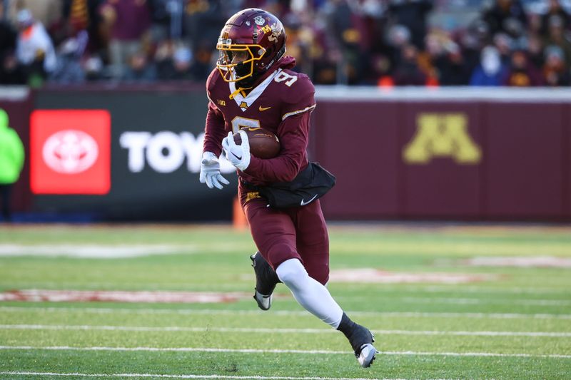 Nov 19, 2022; Minneapolis, Minnesota, USA; Minnesota Golden Gophers wide receiver Daniel Jackson (9) makes a catch against the Iowa Hawkeyes during the second quarter at Huntington Bank Stadium. Mandatory Credit: Matt Krohn-USA TODAY Sports