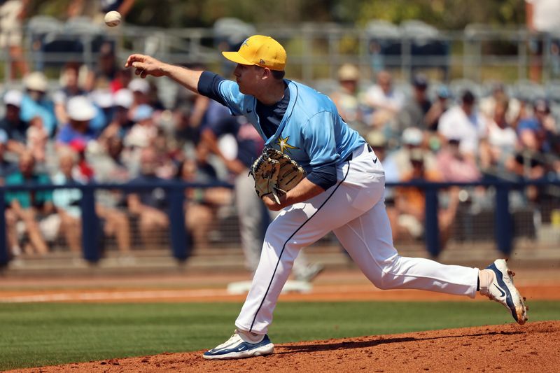 Mar 18, 2024; Port Charlotte, Florida, USA;  Tampa Bay Rays relief pitcher Phil Maton (88) throws a pitch during the third inning against the Atlanta Braves at Charlotte Sports Park. Mandatory Credit: Kim Klement Neitzel-USA TODAY Sports