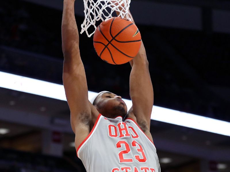 Dec 6, 2023; Columbus, Ohio, USA; Ohio State Buckeyes forward Zed Key (23) dunks the basketball as during the second half against the Miami (Oh) Redhawks at Value City Arena. Mandatory Credit: Joseph Maiorana-USA TODAY Sports