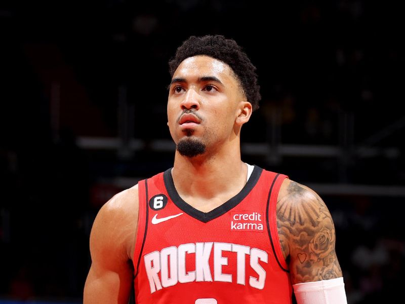 WASHINGTON, DC -? APRIL 9: Kenyon Martin Jr. #6 of the Houston Rockets shoots a free throw during the game against the Washington Wizards on April 9, 2023 at Capital One Arena in Washington, DC. NOTE TO USER: User expressly acknowledges and agrees that, by downloading and or using this Photograph, user is consenting to the terms and conditions of the Getty Images License Agreement. Mandatory Copyright Notice: Copyright 2023 NBAE (Photo by Stephen Gosling/NBAE via Getty Images)