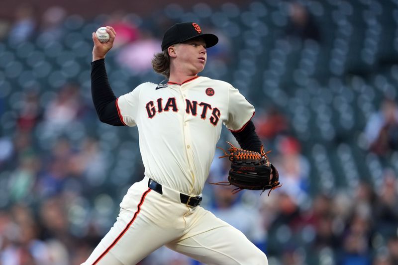 Jun 26, 2024; San Francisco, California, USA; San Francisco Giants starting pitcher Hayden Birdsong (60) throws a pitch against the Chicago Cubs during the first inning at Oracle Park. Mandatory Credit: Darren Yamashita-USA TODAY Sports