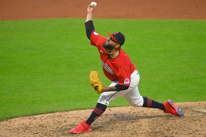 Aug 13, 2024; Cleveland, Ohio, USA; Cleveland Guardians relief pitcher Pedro Avila (60) delivers a pitch in the the sixth inning against the Chicago Cubs at Progressive Field. Mandatory Credit: David Richard-USA TODAY Sports