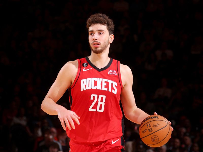 NEW YORK, NY - MARCH 27: Alperen Sengun #28 of the Houston Rockets dribbles the ball during the game against the New York Knicks on March 27, 2023 at Madison Square Garden in New York City, New York.  NOTE TO USER: User expressly acknowledges and agrees that, by downloading and or using this photograph, User is consenting to the terms and conditions of the Getty Images License Agreement. Mandatory Copyright Notice: Copyright 2023 NBAE  (Photo by Nathaniel S. Butler/NBAE via Getty Images)