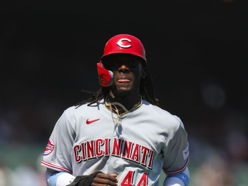 Aug 30, 2023; San Francisco, California, USA; Cincinnati Reds third baseman Elly De La Cruz (44) scores a run during the eighth inning against the San Francisco Giants at Oracle Park. Mandatory Credit: Sergio Estrada-USA TODAY Sports