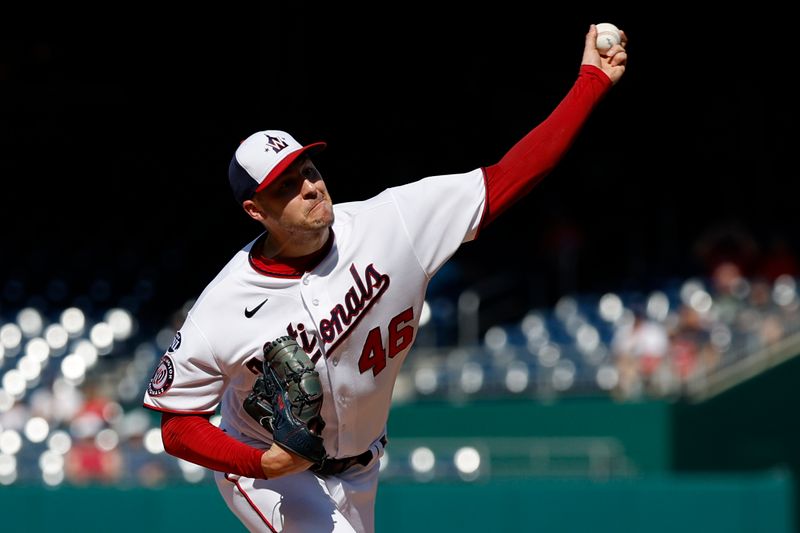 Aug 17, 2023; Washington, District of Columbia, USA; Washington Nationals starting pitcher Patrick Corbin (46) pitches against the Boston Red Sox during the first inning at Nationals Park. Mandatory Credit: Geoff Burke-USA TODAY Sports