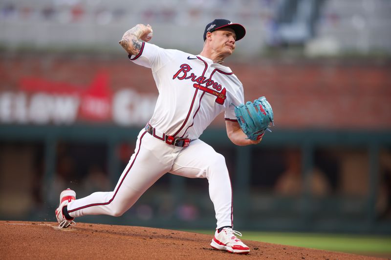 May 5, 2025; Atlanta, Georgia, USA; Atlanta Braves starting pitcher AJ Smith-Shawver (32) throws against the Cincinnati Reds in the first inning at Truist Park. Mandatory Credit: Brett Davis-Imagn Images
