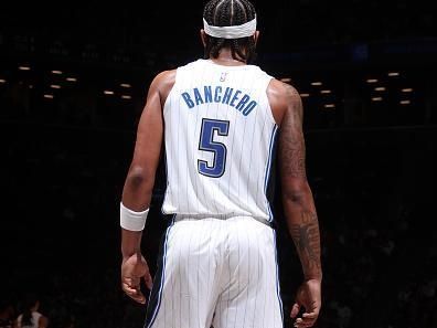 BROOKLYN, NY - DECEMBER 2: Paolo Banchero #5 of the Orlando Magic looks on during the game against the Brooklyn Nets on December 2, 2023 at Barclays Center in Brooklyn, New York. NOTE TO USER: User expressly acknowledges and agrees that, by downloading and or using this Photograph, user is consenting to the terms and conditions of the Getty Images License Agreement. Mandatory Copyright Notice: Copyright 2023 NBAE (Photo by Nathaniel S. Butler/NBAE via Getty Images)