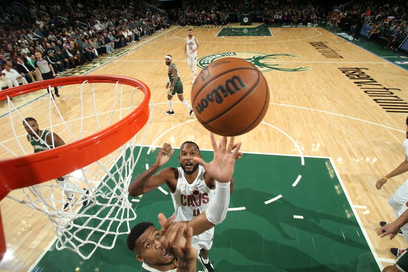 MILWAUKEE, WI - NOVEMBER 2: Giannis Antetokounmpo #34 of the Milwaukee Bucks grabs the rebound during the game against the Cleveland Cavaliers  during a regular season game on November  2, 2024 at Fiserv Forum Center in Milwaukee, Wisconsin. NOTE TO USER: User expressly acknowledges and agrees that, by downloading and or using this Photograph, user is consenting to the terms and conditions of the Getty Images License Agreement. Mandatory Copyright Notice: Copyright 2024 NBAE (Photo by Gary Dineen/NBAE via Getty Images).