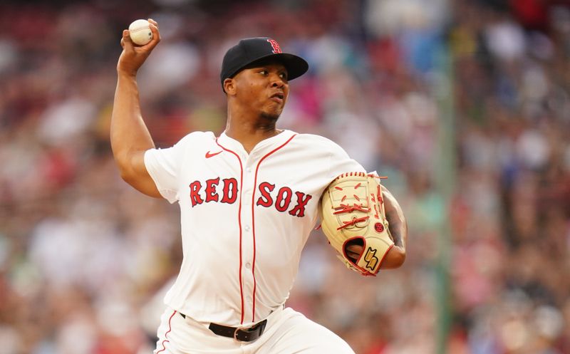 Jul 9, 2024; Boston, Massachusetts, USA; Boston Red Sox starting pitcher Brayan Bello (66) throws a pitch against the Oakland Athletics in the first inning at Fenway Park. Mandatory Credit: David Butler II-USA TODAY Sports