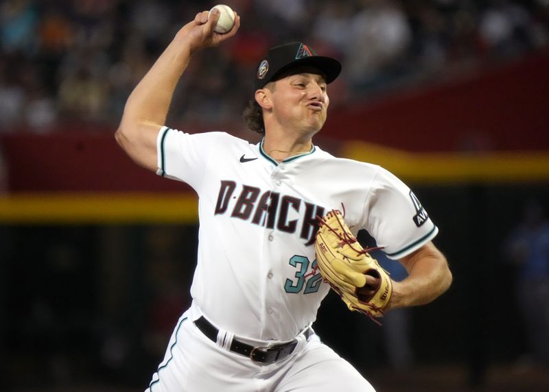 Jun 29, 2023; Phoenix, Arizona, USA; Arizona Diamondbacks starting pitcher Brandon Pfaadt (32) pitches against the Tampa Bay Rays at Chase Field. Mandatory Credit: Joe Rondone-USA TODAY Sports