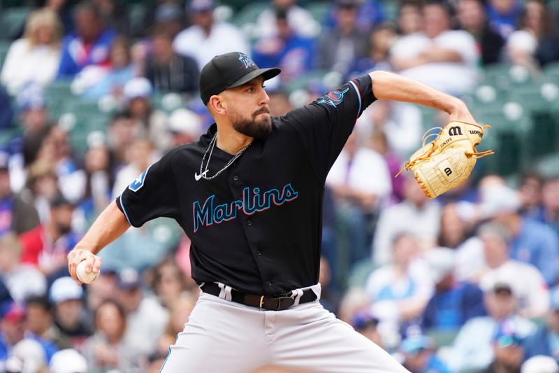 May 6, 2023; Chicago, Illinois, USA; Miami Marlins starting pitcher Matt Barnes (32) throws the ball against the Chicago Cubs during the first inning at Wrigley Field. Mandatory Credit: David Banks-USA TODAY Sports