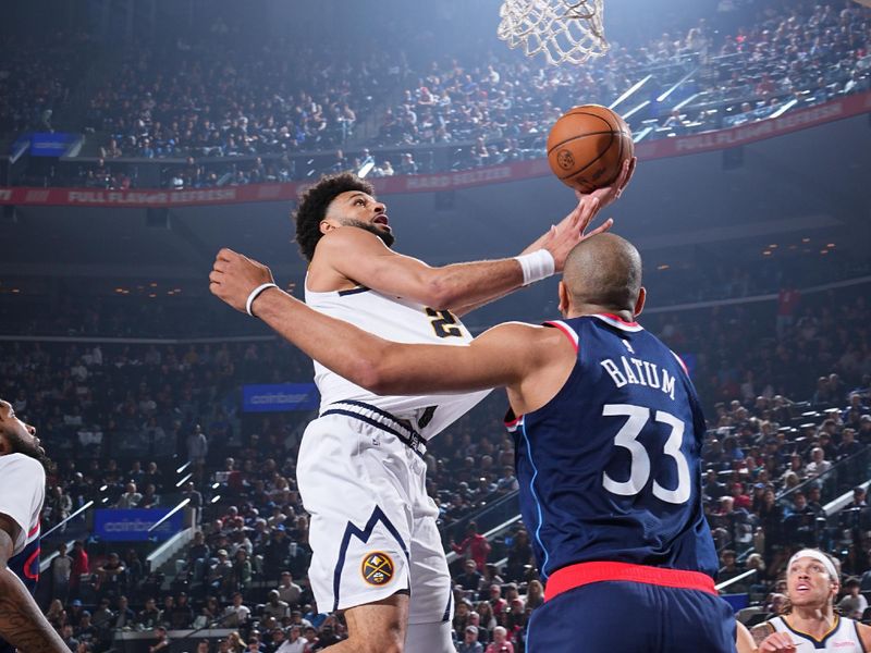 INGLEWOOD, CA - MAY 1: Jamal Murray #27 of the Denver Nuggets drives to the basket during the game against the LA Clippers during Round 1 Game 6 of the 2025 NBA Playoffs on May 1, 2025 at Intuit Dome in Los Angeles, California. NOTE TO USER: User expressly acknowledges and agrees that, by downloading and/or using this Photograph, user is consenting to the terms and conditions of the Getty Images License Agreement. Mandatory Copyright Notice: Copyright 2025 NBAE (Photo by Garrett Ellwood/NBAE via Getty Images)
