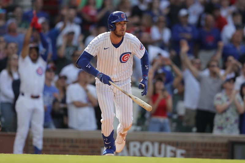 May 31, 2024; Chicago, Illinois, USA; Chicago Cubs outfielder Cody Bellinger (24) looks on after flying out to end the game against the Cincinnati Reds at Wrigley Field. Mandatory Credit: Melissa Tamez-USA TODAY Sports