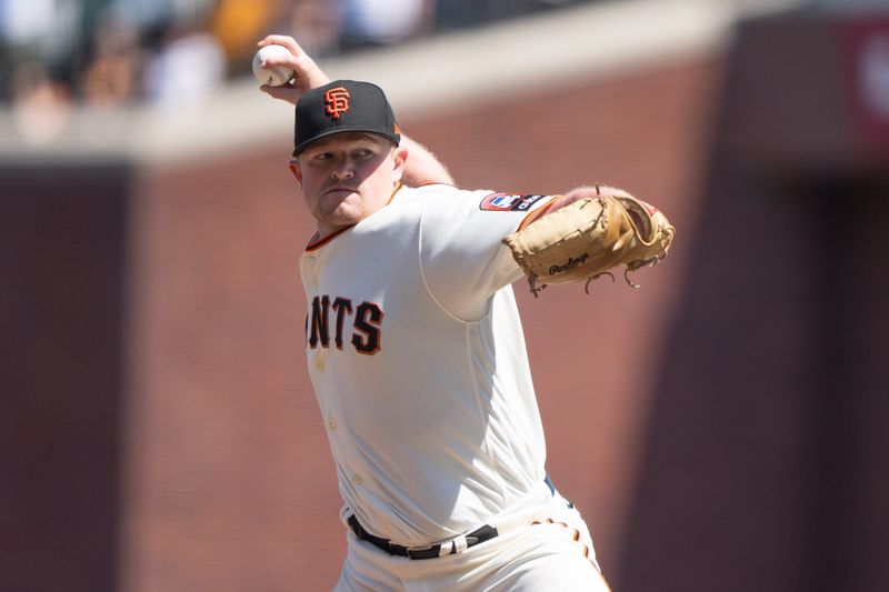 Aug 13, 2023; San Francisco, California, USA; San Francisco Giants starting pitcher Logan Webb (62) pitches during the ninth inning against the Texas Rangers at Oracle Park. Mandatory Credit: Stan Szeto-USA TODAY Sports