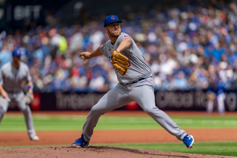 Aug 13, 2023; Toronto, Ontario, CAN; Chicago Cubs starting pitcher Jameson Taillon (50) pitches to the Toronto Blue Jays during the second inning at Rogers Centre. Mandatory Credit: Kevin Sousa-USA TODAY Sports