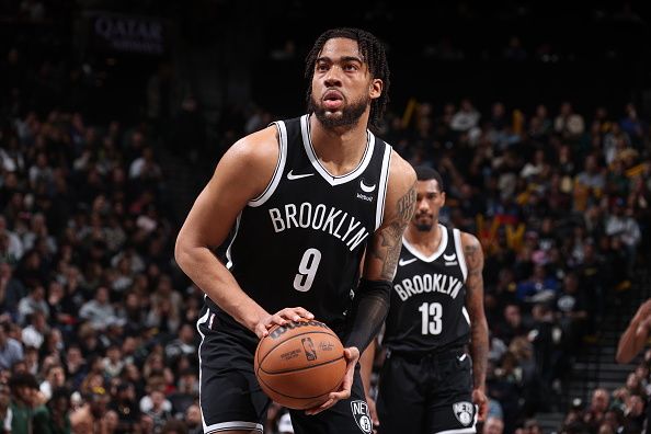 BROOKLYN, NY - DECEMBER 27: Trendon Watford #9 of the Brooklyn Nets shoots a free throw during the game against the Milwaukee Bucks on December 27, 2023 at Barclays Center in Brooklyn, New York. NOTE TO USER: User expressly acknowledges and agrees that, by downloading and or using this Photograph, user is consenting to the terms and conditions of the Getty Images License Agreement. Mandatory Copyright Notice: Copyright 2023 NBAE (Photo by Nathaniel S. Butler/NBAE via Getty Images)