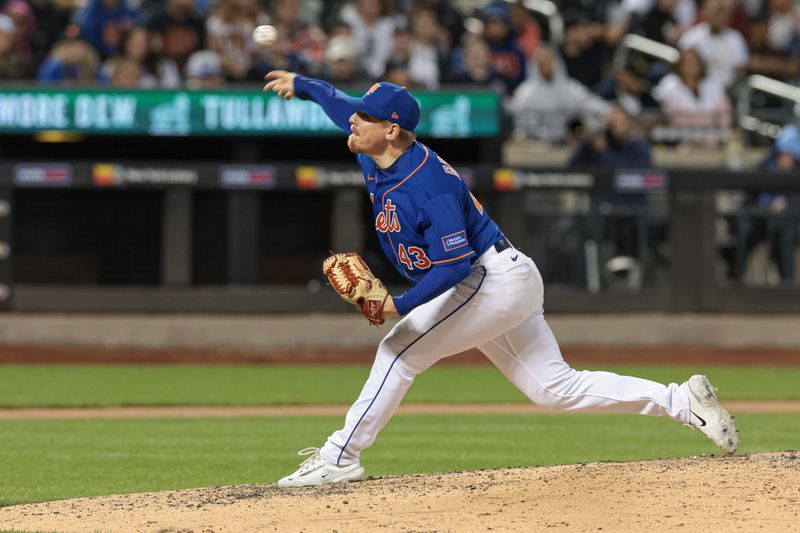 May 17, 2023; New York City, New York, USA; New York Mets relief pitcher Jeff Brigham (43) delivers a pitch during the seventh inning against the Tampa Bay Rays at Citi Field. Mandatory Credit: Vincent Carchietta-USA TODAY Sports