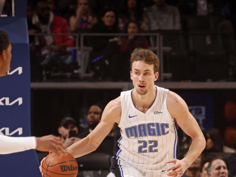 DETROIT, MI - FEBRUARY 4: Franz Wagner #22 of the Orlando Magic brings the ball up court during the game against the Detroit Pistons on February 4, 2024 at Little Caesars Arena in Detroit, Michigan. NOTE TO USER: User expressly acknowledges and agrees that, by downloading and/or using this photograph, User is consenting to the terms and conditions of the Getty Images License Agreement. Mandatory Copyright Notice: Copyright 2024 NBAE (Photo by Brian Sevald/NBAE via Getty Images)