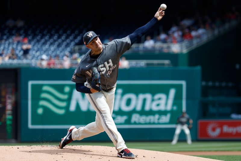 Apr 5, 2023; Washington, District of Columbia, USA; Washington Nationals starting pitcher Patrick Corbin (46) pitches against the Tampa Bay Rays during the first inning at Nationals Park. Mandatory Credit: Geoff Burke-USA TODAY Sports