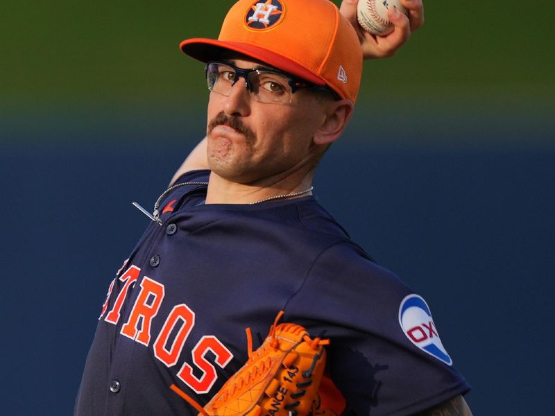 Mar 16, 2024; West Palm Beach, Florida, USA;  Houston Astros starting pitcher J.P. France (68) warms-up before the game against the New York Mets at CACTI Park of the Palm Beaches. Mandatory Credit: Jim Rassol-USA TODAY Sports