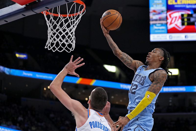 MEMPHIS, TENNESSEE - DECEMBER 07: Ja Morant #12 of the Memphis Grizzlies goes to the basket during the second half against the Oklahoma City Thunder at FedExForum on December 07, 2022 in Memphis, Tennessee. NOTE TO USER: User expressly acknowledges and agrees that, by downloading and or using this photograph, User is consenting to the terms and conditions of the Getty Images License Agreement. (Photo by Justin Ford/Getty Images)