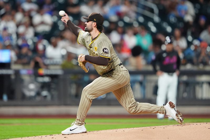 Jun 14, 2024; New York City, New York, USA;  San Diego Padres pitcher Matt Waldron (61) delivers a pitch against the New York Mets during the first inning at Citi Field. Mandatory Credit: Gregory Fisher-USA TODAY Sports