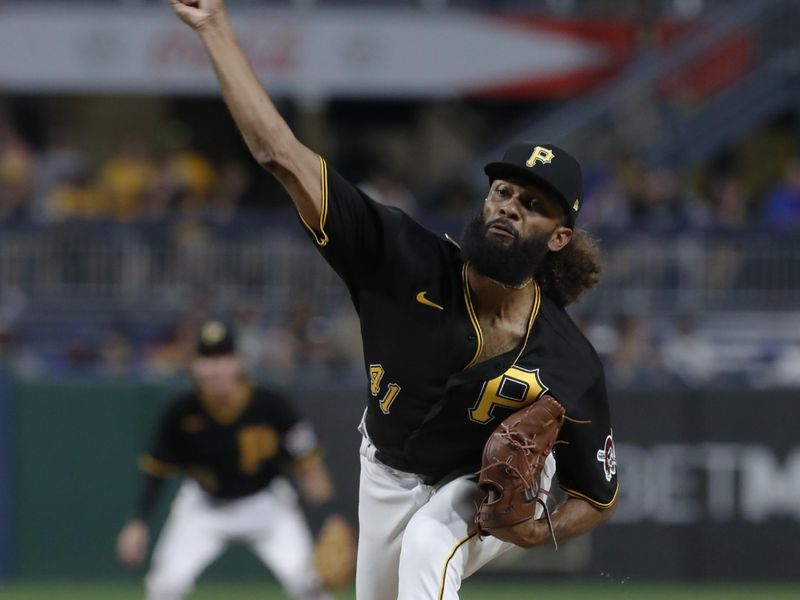 Aug 24, 2023; Pittsburgh, Pennsylvania, USA;  Pittsburgh Pirates relief pitcher Andre Jackson (41) pitches against the Chicago Cubs during the sixth inning at PNC Park. Mandatory Credit: Charles LeClaire-USA TODAY Sports