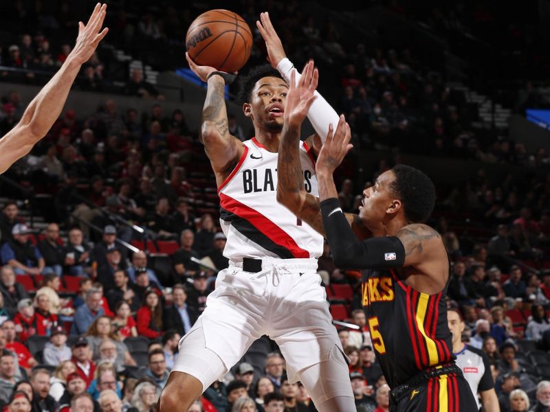 PORTLAND, OR - MARCH 13:  Anfernee Simons #1 of the Portland Trail Blazers goes to the basket during the game on March 13, 2024 at the Moda Center Arena in Portland, Oregon. NOTE TO USER: User expressly acknowledges and agrees that, by downloading and or using this photograph, user is consenting to the terms and conditions of the Getty Images License Agreement. Mandatory Copyright Notice: Copyright 2024 NBAE (Photo by Cameron Browne/NBAE via Getty Images)