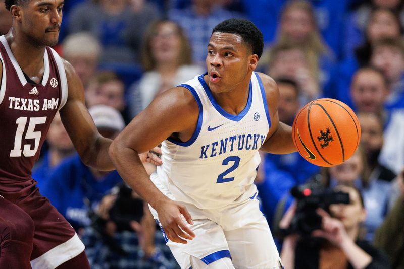 Jan 21, 2023; Lexington, Kentucky, USA; Kentucky Wildcats guard Sahvir Wheeler (2) handles the ball during the first half against the Kentucky Wildcats at Rupp Arena at Central Bank Center. Mandatory Credit: Jordan Prather-USA TODAY Sports