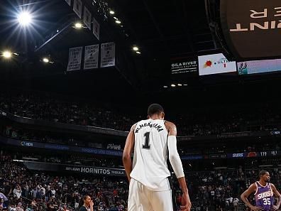 PHOENIX, AZ - NOVEMBER 2: Victor Wembanyama #1 of the San Antonio Spurs looks on during the game against the Phoenix Suns on November 2, 2023 at Footprint Center in Phoenix, Arizona. NOTE TO USER: User expressly acknowledges and agrees that, by downloading and or using this photograph, user is consenting to the terms and conditions of the Getty Images License Agreement. Mandatory Copyright Notice: Copyright 2023 NBAE (Photo by Garrett Ellwood/NBAE via Getty Images)